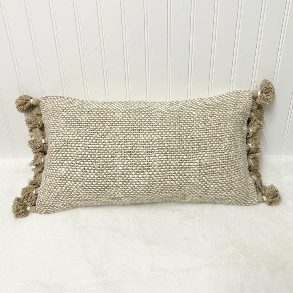 West Elm two-tone chunky linen tassels pillow
